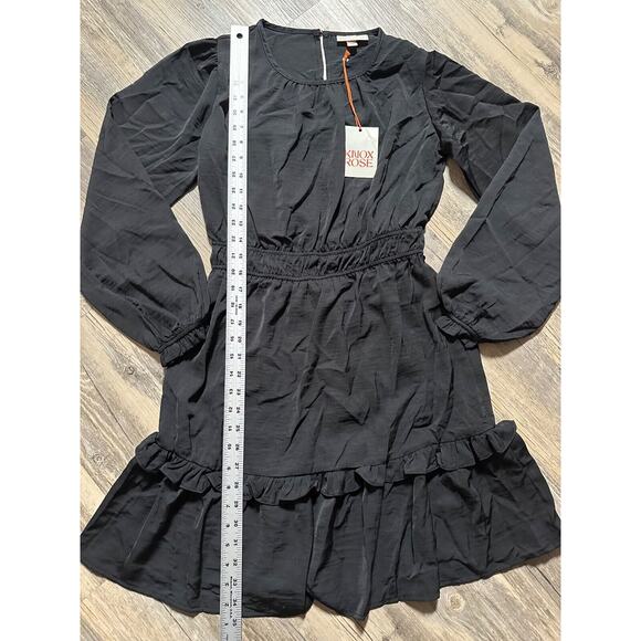 Knox Rose Women's Long Sleeve Satin Dress Black Size XS Bubble Sleeve LBD - Picture 2 of 6